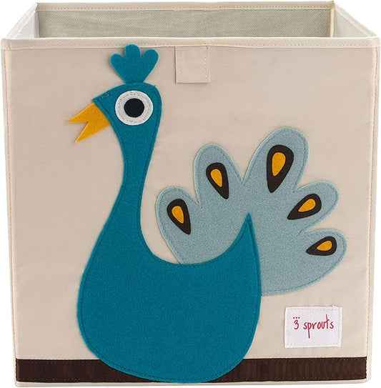 3 Sprouts Toy Storage Organizer: Toy Box Cube Organizer for Playroom, Nursery - Foldable Storage Bin - Peacock-CubbioJoy