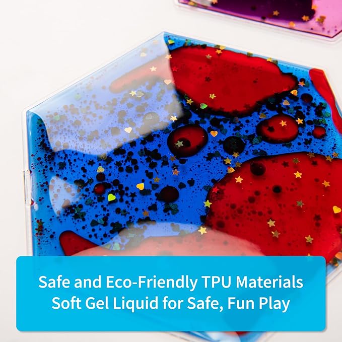 Art3d Hexagon Sensory Fidget Liquid Motion Tiles for Kids, Toddler, Teens - Interactive Soft Gel Liquid Play Mats for Home, Schools, Playrooms, Multi-Pack of 3 Tiles-CubbioJoy