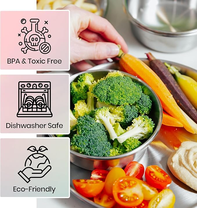 Children's 304 18/8 Stainless Steel Dinnerware Set | 1 Plate (21 cm) and 1 Bowl (10 ounces) | Matte Finish | 100% BPA Free | Non-Toxic | Dishwasher Safe-CubbioJoy