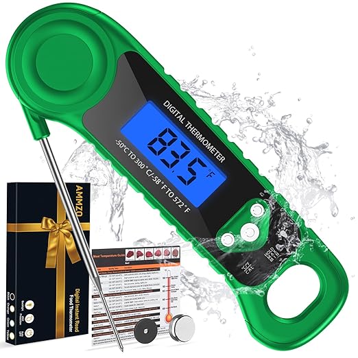 Digital Meat Thermometer for Grilling, Candy Thermometer Instant Read Food Thermometer Waterproof with Backlight for Cooking, Deep Fry, BBQ, Grill, Smoker and Roast (Green)-CubbioJoy