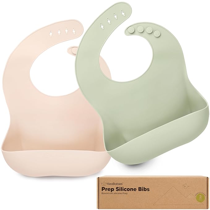KeaBabies 2-Pack Silicone Baby Bibs for Eating - Sturdy Food-Grade Silicone Bibs for Babies Girl, Boy, Large Food Catcher, Clean & Put On Easily, Waterproof Toddler Feeding Essentials (Macaron)-CubbioJoy