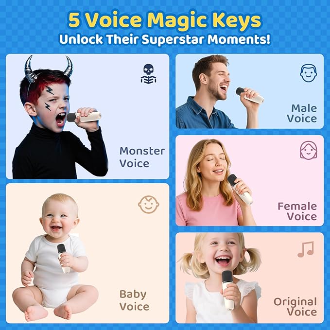 Karaoke Machine for Kids, Toys for 3-12 Years Old Girls Gifts, Kids Karaoke Microphone Machine Toy, Best Fun Christmas Birthday Gifts for 5 6 7 8 9 10 11 Years Teens Girl Boys Beige 2 Mic-CubbioJoy