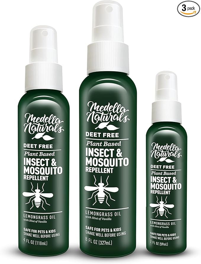 Deet-free Insect & Mosquito Repellent Travel Pack (2, 4, 8oz) – Nice Smelling Insect Repellent with Lemongrass Oil Safe for Pets and Kids – Bug Spray for Mosquitoes, Gnats, Black Flies, and No-see-ums-CubbioJoy