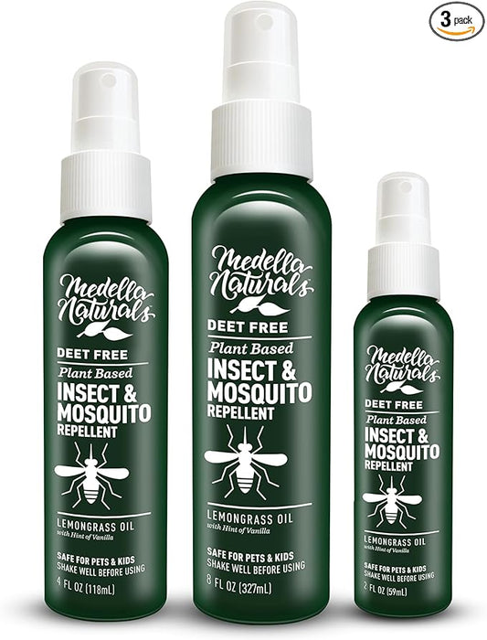 Deet-free Insect & Mosquito Repellent Travel Pack (2, 4, 8oz) – Nice Smelling Insect Repellent with Lemongrass Oil Safe for Pets and Kids – Bug Spray for Mosquitoes, Gnats, Black Flies, and No-see-ums-CubbioJoy