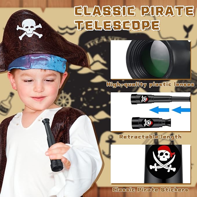 30 Pcs Halloween Pirate Telescope Bulk Pirate Party Favors Mini Plastic Monocular Telescope Toddler Spyglass Toy for Treasure Pretend Cosplay Birthday Party Black 2.6" to 5.5"-CubbioJoy