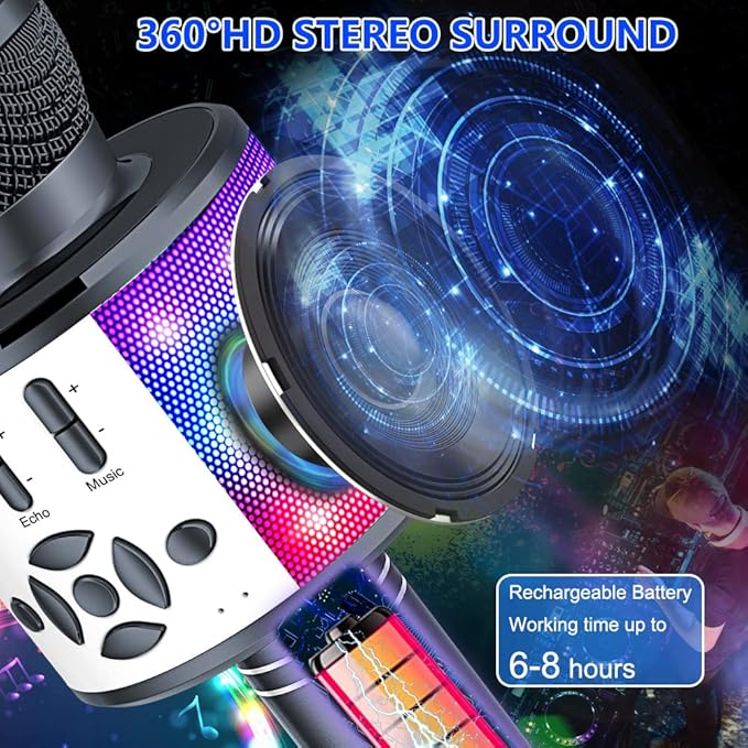 Amazmic Kids Karaoke Microphone Machine Toy Bluetooth Microphone Portable Wireless Karaoke Machine Handheld with LED Lights, Gift for Children Adults Birthday Party, Home KTV(Gray)-CubbioJoy