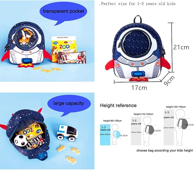 JiePai Rocket Toddler Kids Backpack with Harness Leash for Boys Girls Age 1-3-CubbioJoy