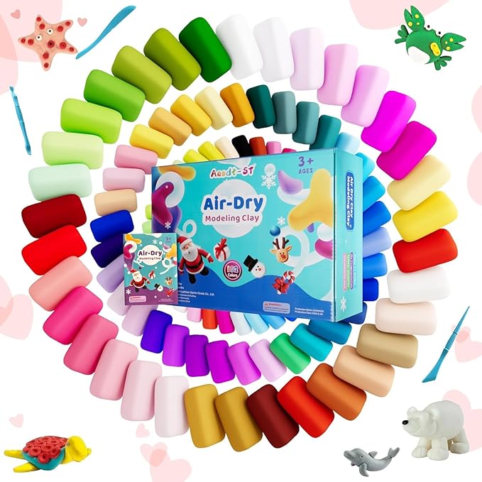 Air Dry Clay 102 Colors, Modeling Clay for Kids, Model Magic Clay, DIY Molding Clay Kit with Sculpting Tools, Soft and Non-Sticky, Arts and Crafts Gift for Boys Girls Kids-CubbioJoy