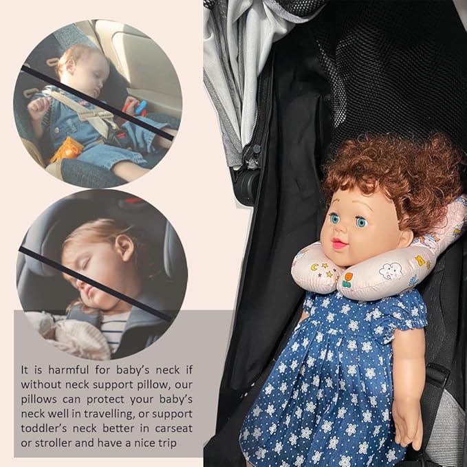 Baby Neck Pillows, Comfortable Baby Travel Head Neck Support Pillow for Car Seat Stroller Pushchair, Soft PP Cotton Travel Pillow for 0-1 Year Old Toddler Infant Newborn, Rainbow-CubbioJoy