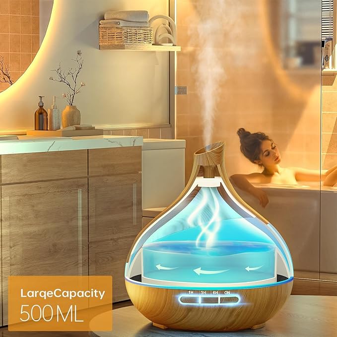 500ML Essential Oil Diffuser: Aroma Diffuser with Remote Control for Hotel Spa Yoga Room - Humidifiers for Bedroom with 14 Colors LED Night Light for Kids/Women Home Relaxation-CubbioJoy
