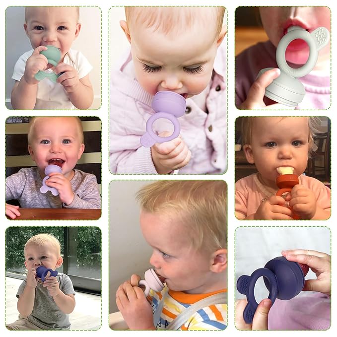 Bessentials Baby Fresh Fruit Food Feeder - 2 Pack Silicone Mesh Feeders for Infant Safe Self Feeding |3 Sizes Food Pouches Included| Suitable for Baby 4m+ (Light Pink & Grass Green)-CubbioJoy