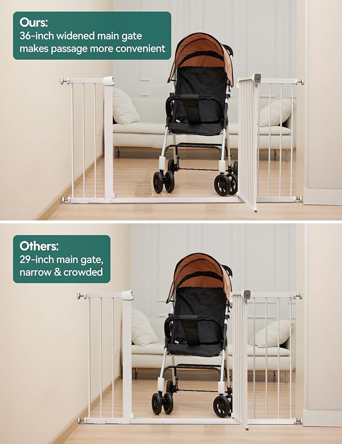 BABELIO 36-57" Extra Wide Baby/Dog Gate, Auto Close with Large Walk Thru Door,Safety for Pet, House, Stairs and Doorways, Pressure Mounted for Chlid, White-CubbioJoy