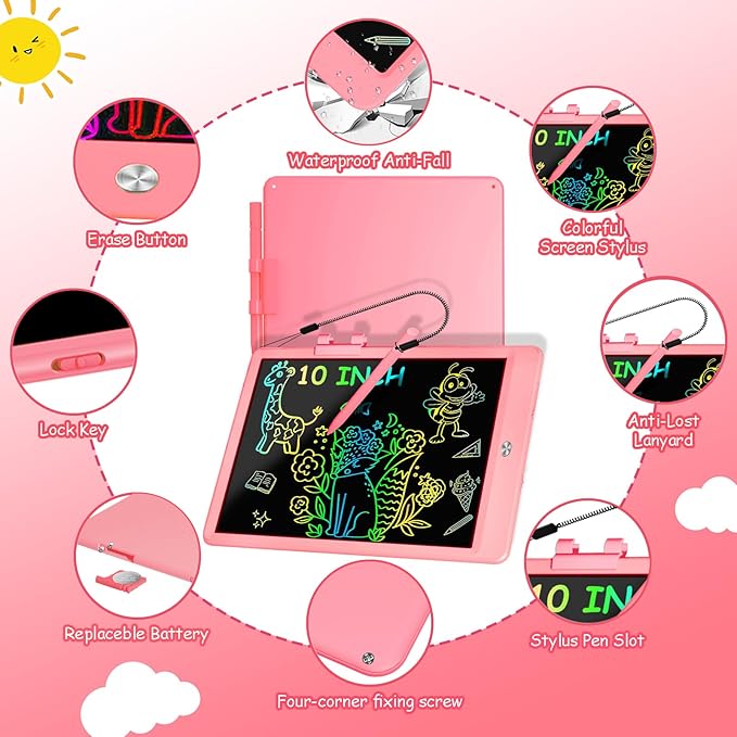 Decute Kids Toys LCD Writing Tablet with Stylus, 10 Inch Erasable Toddlers Doodle Board, Reusable Drawing Pad for Kids, Educational Christmas Birthday Gift for 3 4 5 6 7 8 Girls Boys Toddler Pink-CubbioJoy