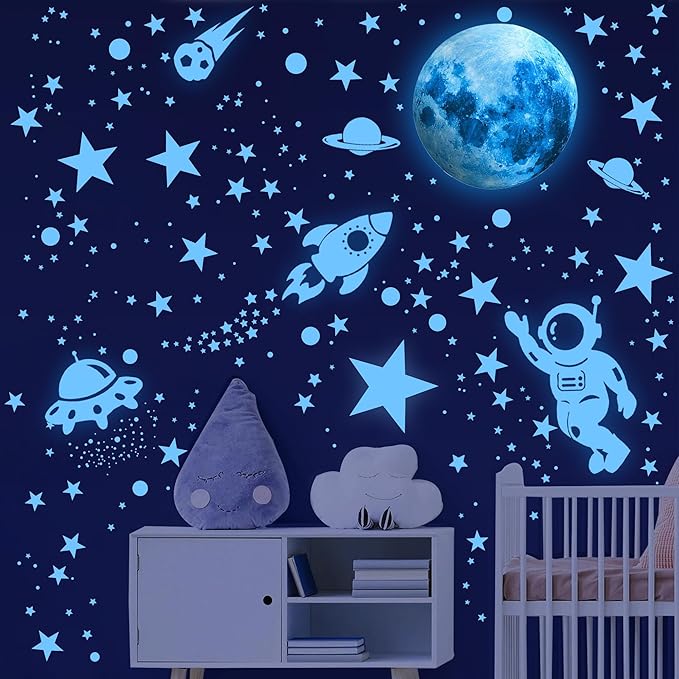 530 Glow in The Dark Stars Ceiling Stars Glow in The Dark Glow Moon and Space Wall Decals Astronaut Universe Galaxy Planet Wall Stickers Glowing Wall Stickers Kid Boys Living Room Decor-CubbioJoy