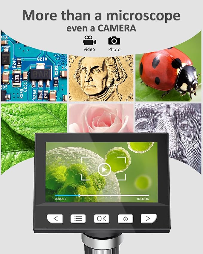 Coin Microscope - 4.3" LCD Digital Microscope 1000X, 1080P USB Coin Magnifier for Error Coins with 8 Adjustable LED Lights, PC View, Compatible with MacOS Windows-CubbioJoy