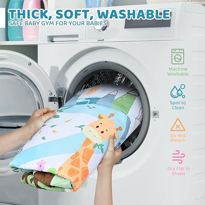 Baby Gym Play Mat, 8-in-1 Tummy Time Mat & Ball Pit with 6 Toys, Washable Baby Activity Play Mat for Visual, Hearing, Sensory, Motor Development, Baby Toys Gift for Toddler Infant 0-3-6-9-12 Months-CubbioJoy