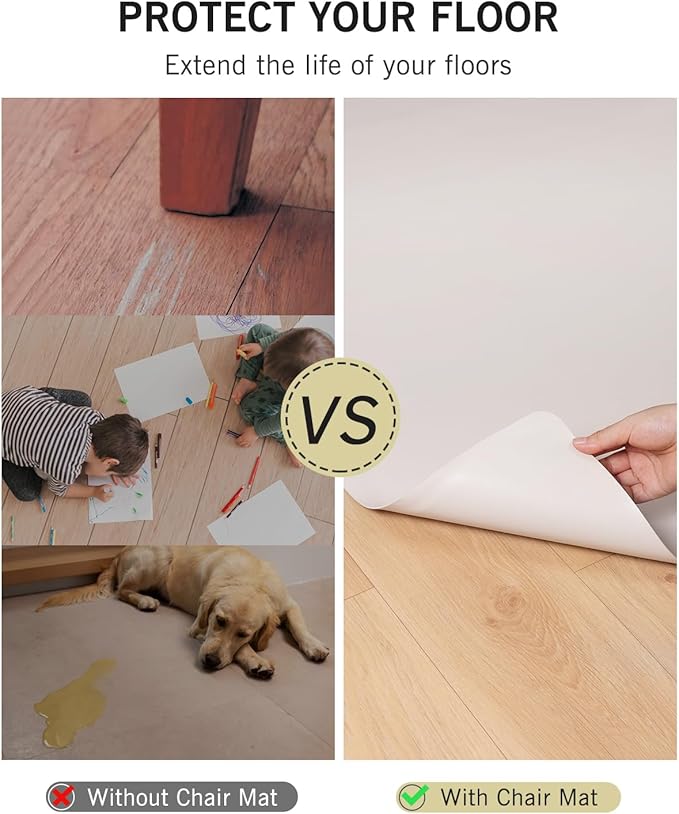 Beige Vinyl Floor Mat for Home, 3'×5' Waterproof Area Mat for Lving Room, Bedroom, Under Dining Room Table-CubbioJoy