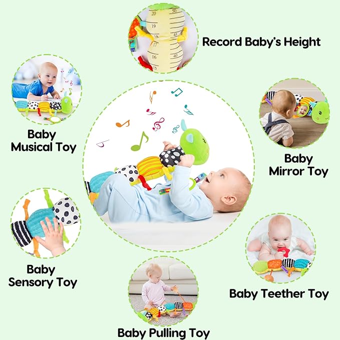 Baby Sensory Toy 0-6 Month Music Animal Stuffed Plush Caterpillar Toy for Infant 0-3-6 Month Tummy Time with Baby Mirror Crinkle Rattle for 6-12 Month Carseat Toys for Newborn Boys Girls Shower 1-CubbioJoy