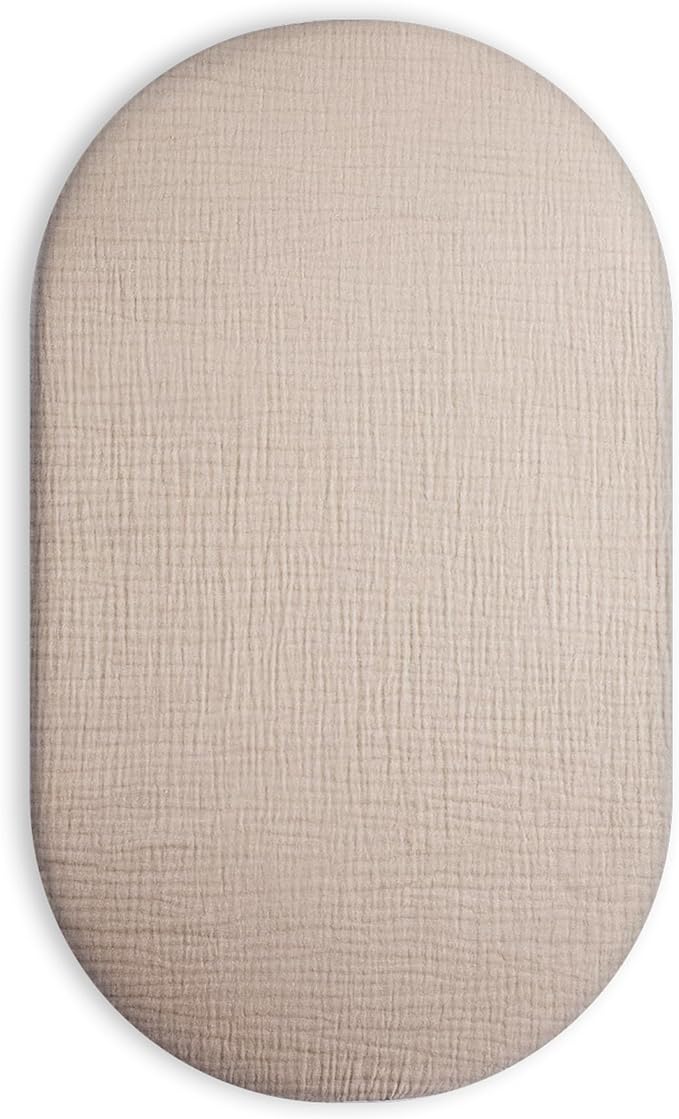 Bassinet Sheet for Baby Boy and Girl, Fitted Sheets for Rectangle, Oval, Hourglass Bassinet Mattress, Muslin Moses Basket Sheets with Neutral Style (Beige)-CubbioJoy