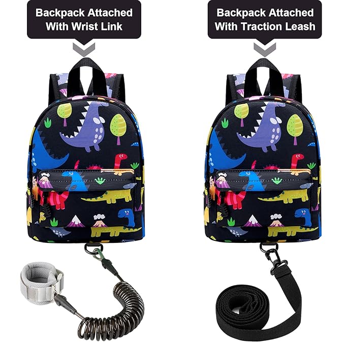 Accmor Toddler Leash Baby Dinosaur Backpack Harness with Anti Lost Wrist Link, Cute Mini Child Daycare Bag with Tether Hold Kids Close While Outdoor Walking for Baby Boys Girls-CubbioJoy