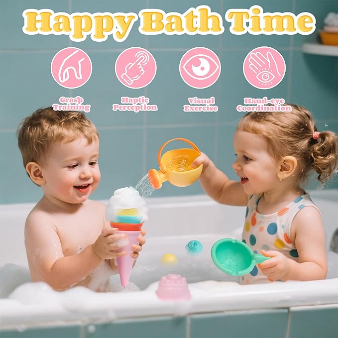 Baby Bath Toys for Kids Ages 1-3 6 PCS Ice Cream Toddler Bath Toys Mold Free Bathtub Beach Sand Pool Water Toys for 1 2 3 4 5 6 Years Old Girls Boys Gifts-CubbioJoy