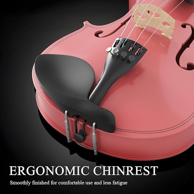 4/4 Beginner Violin for Adults, Complete Full Size Violin Kit with Portable Case, Bow, Rosin, Pink-CubbioJoy