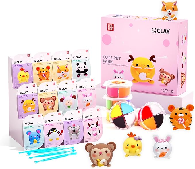 Air Dry Clay Kits - Modeling Clay for Kids, Ultra Light & Soft, Safe & Non-Toxic, DIY Airdryclay Kit with Sculpting Tools and Tutorials, Creatible Art Crafts Toys Gifts for Boys Girls-CubbioJoy