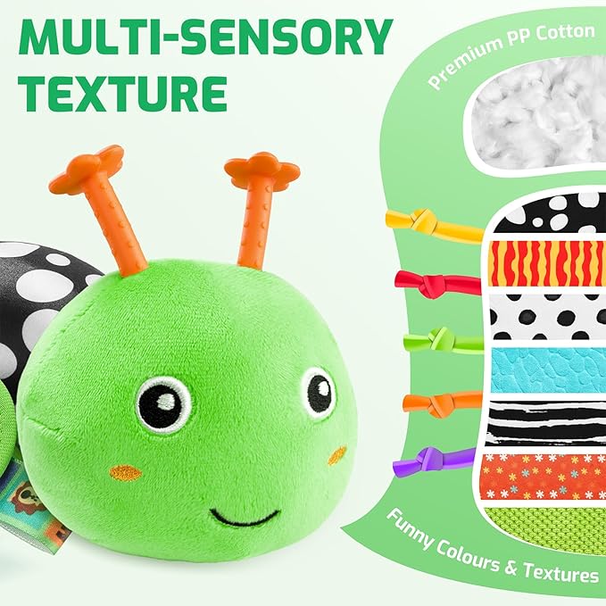 Sumobaby Baby Toys 0-6 6-12 Months,Music Caterpillar Plush Toy with Baby Mirror, Pull String&Crinkle Rattle,Infant Teething Toys,Tummy Time for 0-3-6-12 Month Boys Girls Newborn Gifts (Green-Branch)-CubbioJoy