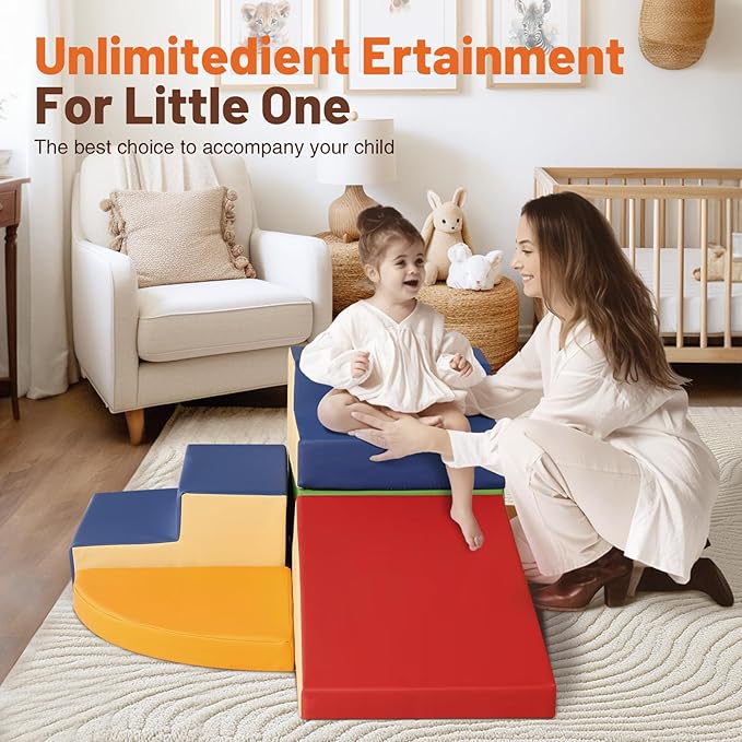 6-Piece Soft PU Leather Toddlers Climbing Toys, Baby Foam Climbing Blocks for Toddlers, Foam Play Gym Climber Structures for Toddler 3, Indoor Climb and Crawl Activity Play Set-CubbioJoy