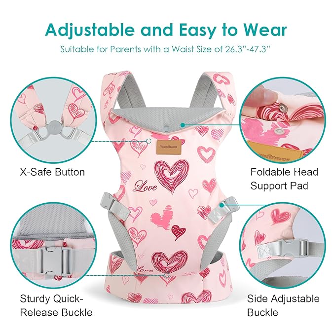 Baby Carrier Newborn to Toddler, Ergonomic Adjustable Toddler Carriers for 7-66 Lbs, Cozy Lightweight Infant Carrier with Neck Support, Baby Holder Carrier with Lumbar Support for Mom Dad-CubbioJoy