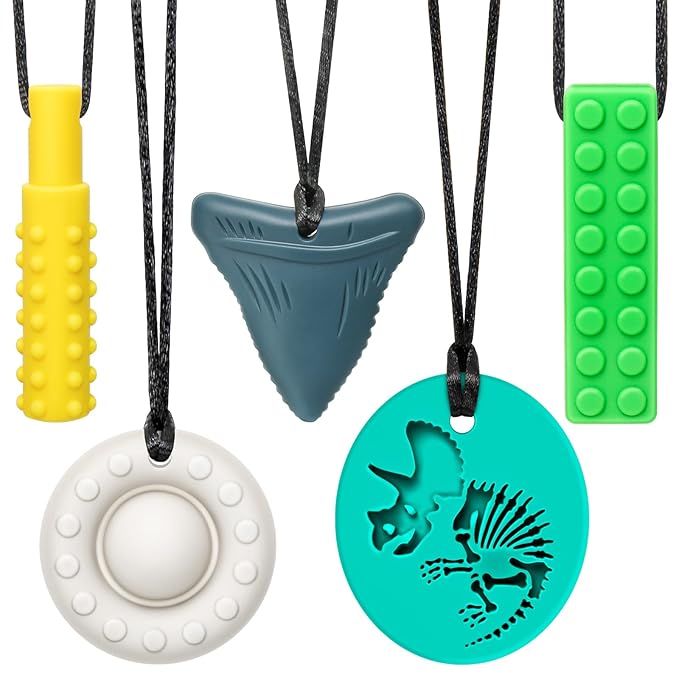 Chew Necklaces for Sensory Kids, Silicone Chewy Necklace for Boys and Girls with Autism, ADHD, SPD, Chewing, Oral Motor Therapy Sensory Toys-CubbioJoy