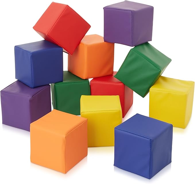 Casafield Toddler Foam Building Blocks (12-Piece Set), 5.5" x 5.5" Soft Play Colorful Kids Stacking Cubes for Daycare, Nursery, Preschool-CubbioJoy