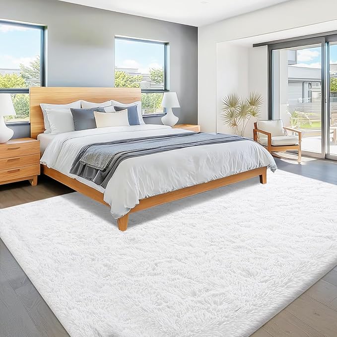 6x9 Area Rug for Living Room: Fluffy Shag Soft Washable Rugs Large Fuzzy Plush Indoor Carpet for Bedroom Nursery Playroom Kids Girls Boys Room (White, 6'x9')-CubbioJoy