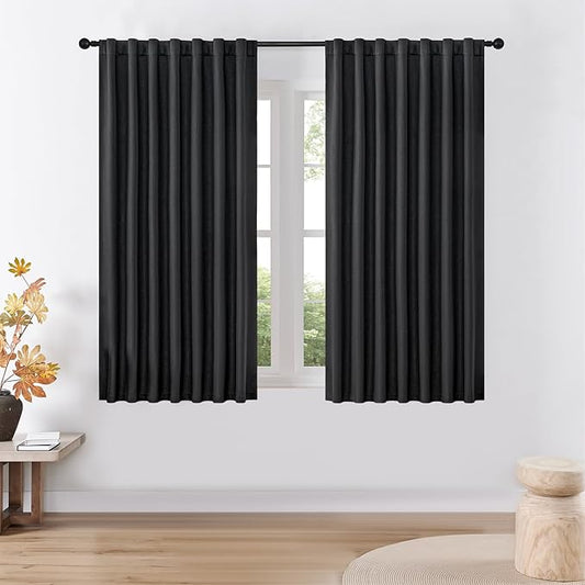 Joydeco Faux Linen Blackout Curtains for Bedroom,Black Blackout Curtains 72 inches Long,100% Blackout Solid Thermal Insulated Window Drapes Luxury Decor for Living Room（W52xL72 Inch,Black）-CubbioJoy