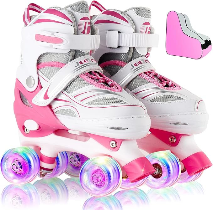 Adjustable 4 Size Kids Roller Skates With Light up Wheels for Girls Ages 5-8-12, Safe and Fun Illuminating Skates for Kids, Toddlers, Boys-CubbioJoy