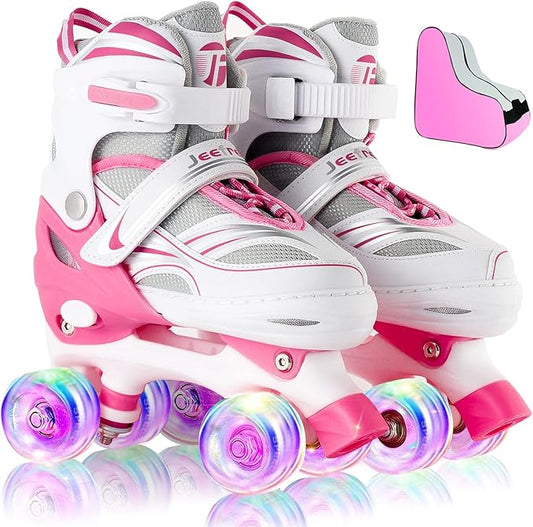 Adjustable 4 Size Kids Roller Skates With Light up Wheels for Girls Ages 5-8-12, Safe and Fun Illuminating Skates for Kids, Toddlers, Boys-CubbioJoy