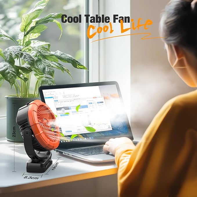 Ausic Portable Misting Clip on Fan, 100ml Camping Stroller Fan with LED, Max 45H Working Time Golf Cart Fans, 360° Rotate Cooling Spray, Outdoor Rechargeable Battery Fans for Travel/Home/Beach-CubbioJoy