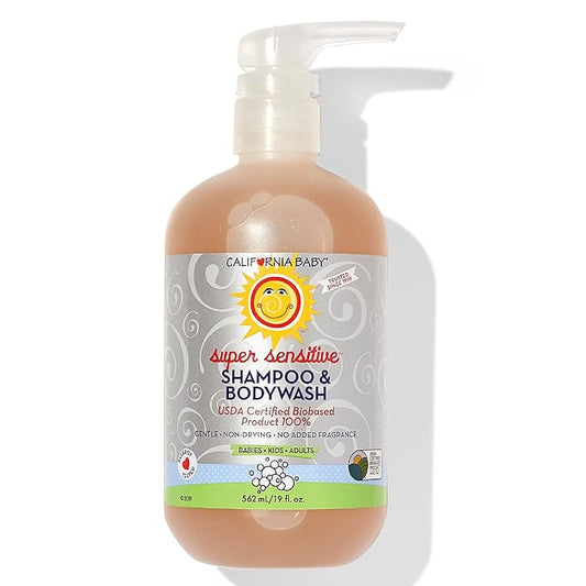 California Baby Super Sensitive Baby Shampoo + Baby Wash | 100% Plant-Based | Unscented Body Wash For Sensitive Skin | Hypoallergenic | 562 mL / 19 oz-CubbioJoy