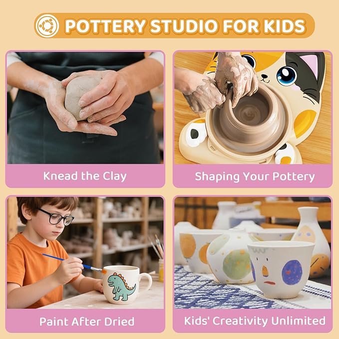 Insnug Pottery Wheel for Kids - Pottery Arts and Crafts for Kids Ages 8-12 with 3 Pack Painting Kit Air Dry Clay Art Supplies Toys for Girls Boy Birthday Gift for 6+-CubbioJoy