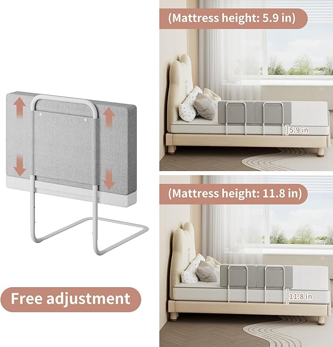 Bed Rail Guards for Toddlers, Adjustable Bed Rails with Safety, Bed Side Rails for Twin, Full, Queen Bunk Size (Grey, 1 Pack)-CubbioJoy