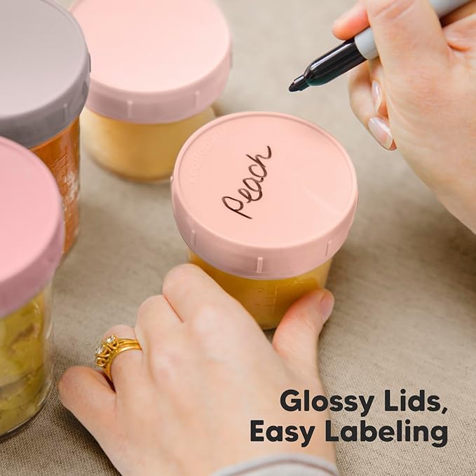 KeaBabies 4pk 8oz & 4pk 4oz Glass Baby Food Containers with Lids - Leak-Proof, Microwavable Small Glass Jars,Baby Purees & Toddler Snack Storage Containers,BPA-Free,Dishwasher & Freezer Safe(Roseate)-CubbioJoy