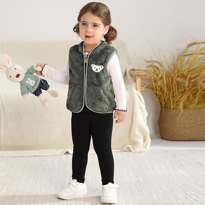 Baby Boys Girls Fleece Vest Zip Up Cute Bear Jackets Fuzzy Fall Winter Warm Clothes Newborn Outwear for Toddler Infant-CubbioJoy