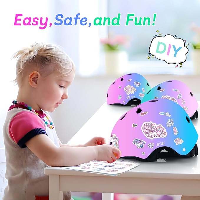 Adjustable Kids Bike Helmet with Knee & Elbow Pads Set, Color Gradient Design for Boys and Girls Aged 3-14+, for Skateboarding, Scooter, Roller & Inline Skating, Longboard-CubbioJoy