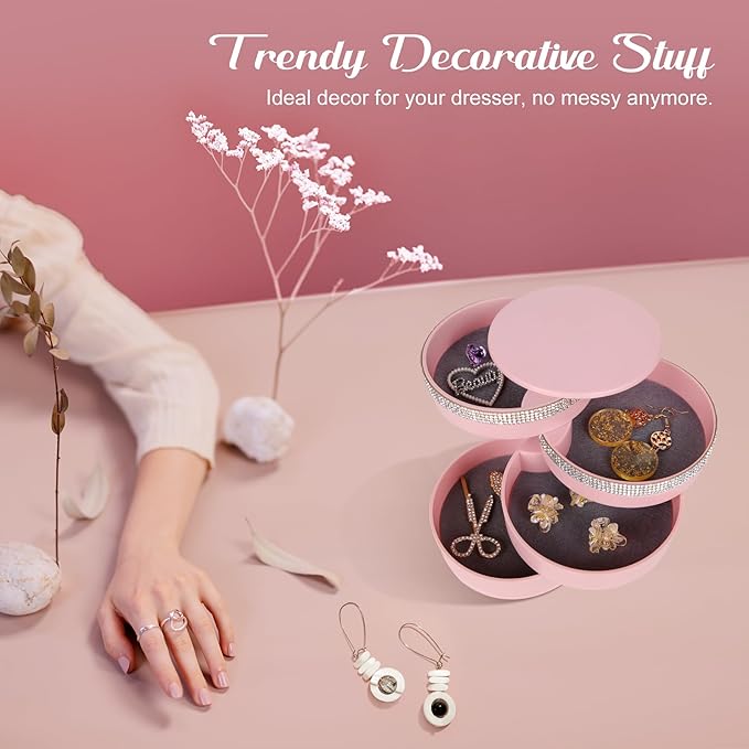 CONBOLA Jewelry Holder Organizer, Christmas Gifts Ideas for Women, Small Jewelry Storage Box Earring Holder, 5-Layer Rotating Jewelry Storage Tray with Lid for Bracelets Rings Bracelets-CubbioJoy