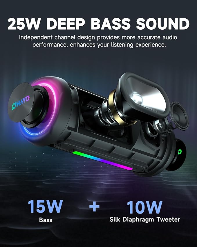 Bluetooth Speakers Wireless Loud Stereo Sound IPX7 Waterproof Outdoor Portable 25W Super Bass Speaker for Home Party Beach with 24H Playtime Colorful Lights BT5.3 TWS Pairing Birthday Gift Black-CubbioJoy