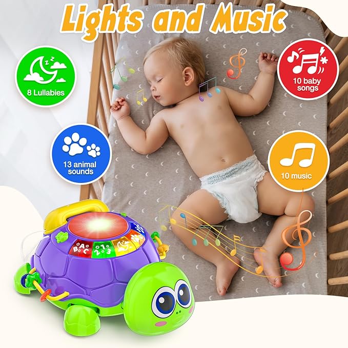 Baby Toys 6-12 Months, Musical Turtle Crawling Tummy Time Development Light up Infant Toys 12-18 Months, Bilingual Educational Boy Girl Gifts Toy for 3-6 4 5 7 8 9-12 Month-CubbioJoy