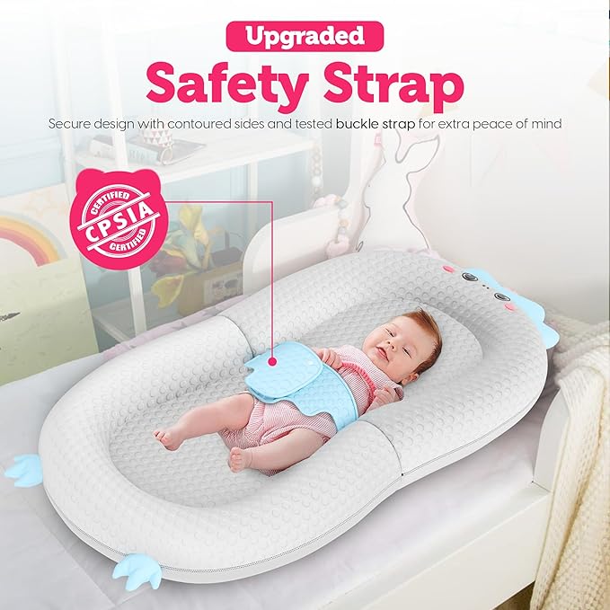 Baby Lounger for Newborn & Infant – Penguin Cozy | Quilted-Padding Center, Adjustable Safety Strap, 100% Cotton Cover, Washable Portable Infant Support Cushion by Sprinta-CubbioJoy