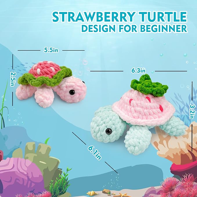 Crochet Kit for Beginners,Crochet Starter Kit with Step-by-Step Video Tutorials,DIY Crochet Animal Kits for Adults Kids,Complete Kit Included(2PCS Turtle)-CubbioJoy