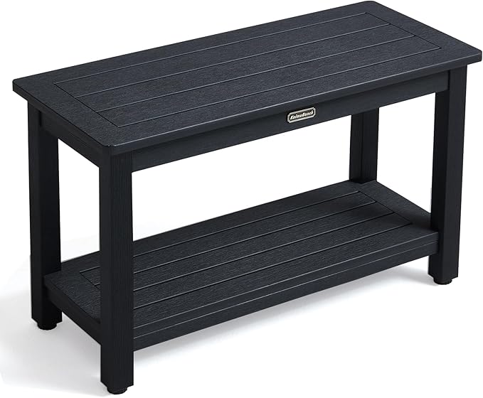 30'' Waterproof Shower Stool, Poly Lumber Shower Bench Seat for Shaving Legs, HDPS Plastic Bath Chair Seat, Non-Slip & No Maintenance, Black, Weight Capacity 700LBS (30 x 13 Inches)-CubbioJoy