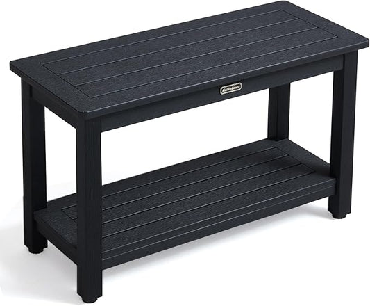 30'' Waterproof Shower Stool, Poly Lumber Shower Bench Seat for Shaving Legs, HDPS Plastic Bath Chair Seat, Non-Slip & No Maintenance, Black, Weight Capacity 700LBS (30 x 13 Inches)-CubbioJoy